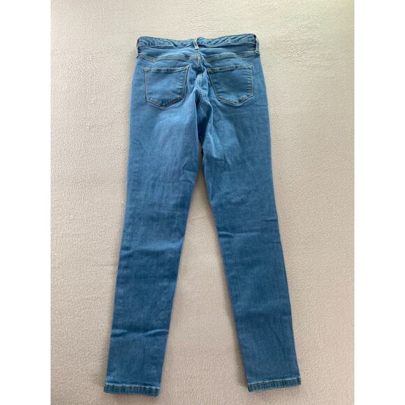 Mossimo Jeans Womens Size 2 Blue Denim Mid Rise Skinny Power Stretch Distressed - Picture 2 of 12